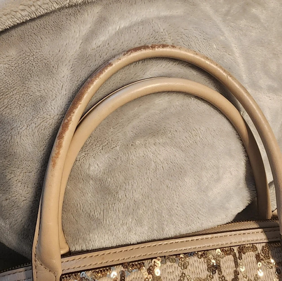 Coach Champagne Leather Gold Sequined Poppy Signature East West Satchel - Picture 6 of 9